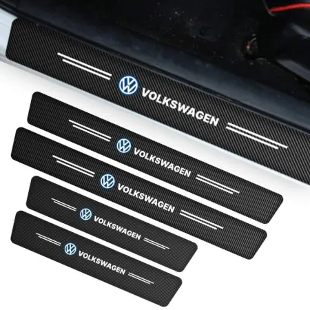 Naklejki Ochronne na Progi Volkswagen – Carbon Look z Logo VOLKSWAGEN - zestaw 4 sztuk