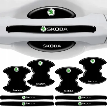 Naklejki ochronne pod klamki samochodu SKODA MOCNA FOLIA do auta 8 szt
