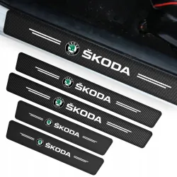 Naklejki Ochronne na Progi Skoda – Carbon Look z Logo SKODA - zestaw 4 sztuk