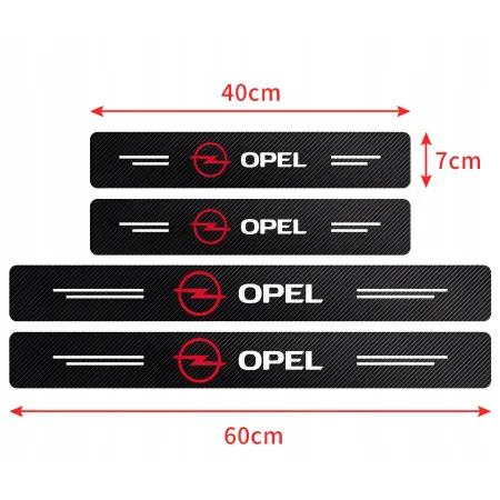Naklejki Ochronne na Progi Opel – Carbon Look z Logo OPEL - zestaw 4 sztuk