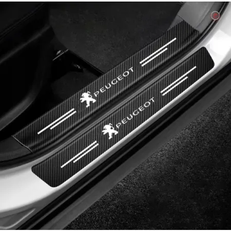 Naklejki Ochronne na Progi Peugeot – Carbon Look z Logo PEUGEOT - zestaw 4 sztuk