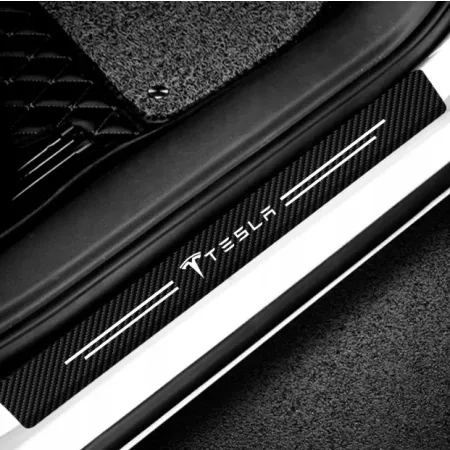 Naklejki Ochronne na Progi Tesla – Carbon Look z Logo TESLA - zestaw 4 sztuk