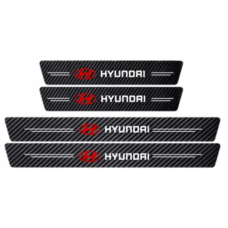 Naklejki Ochronne na Progi Hyundai – Carbon Look z Logo HYUNDAI - zestaw 4 sztuk