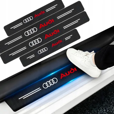 Naklejki Ochronne na Progi Audi – Carbon Look z Logo AUDI - zestaw 4 sztuk