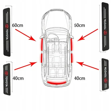 Naklejki Ochronne na Progi Toyota – Carbon Look z Logo TOYOTA - zestaw 4 sztuk