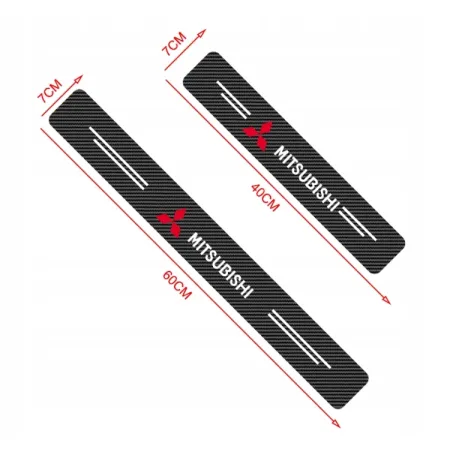 Naklejki Ochronne na Progi Mitsubishi – Carbon Look z Logo MITSUBISHI - zestaw 4 sztuk