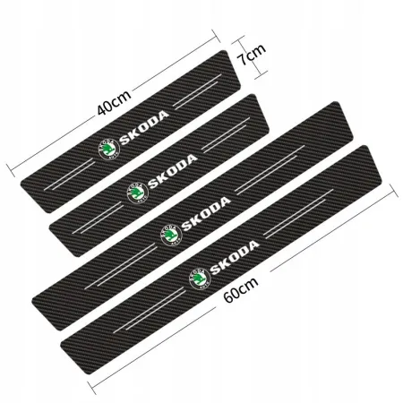 Naklejki Ochronne na Progi Skoda – Carbon Look z Logo SKODA - zestaw 4 sztuk