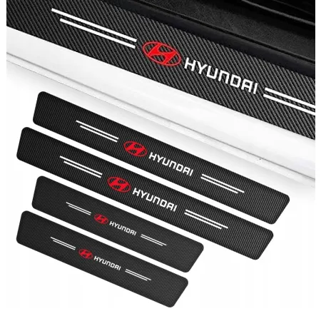 Naklejki Ochronne na Progi Hyundai – Carbon Look z Logo HYUNDAI - zestaw 4 sztuk