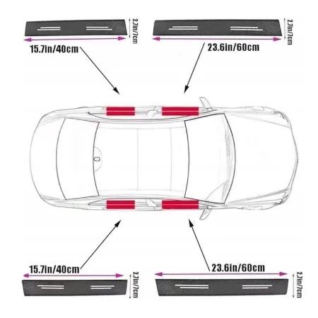 Naklejki Ochronne na Progi Hyundai – Carbon Look z Logo HYUNDAI - zestaw 4 sztuk
