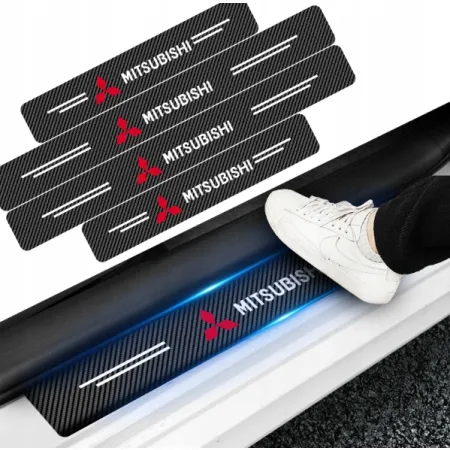 Naklejki Ochronne na Progi Mitsubishi – Carbon Look z Logo MITSUBISHI - zestaw 4 sztuk