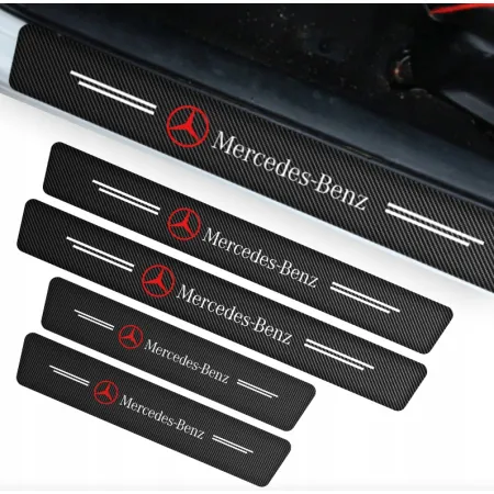 Naklejki Ochronne na Progi Mercedes-Benz – Carbon Look z Logo MERCEDES-BENZ - zestaw 4 sztuk