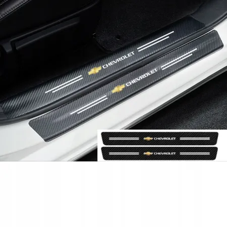 Naklejki Ochronne na Progi Chevrolet – Carbon Look z Logo CHEVROLET - zestaw 4 sztuk