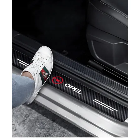 Naklejki Ochronne na Progi Opel – Carbon Look z Logo OPEL - zestaw 4 sztuk